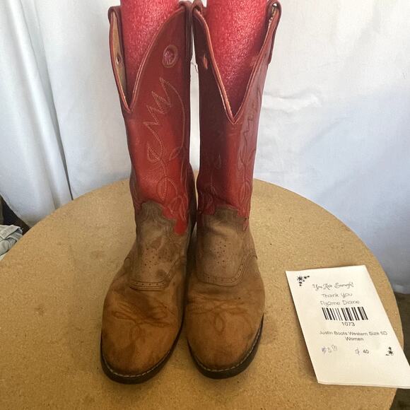 Justin Western Boots Size 6 D Red tan women Leather - Picture 2 of 11